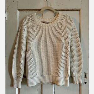 EVERLANE White Chunky Cotton Rib Crew Neck Fisherman Sweater-Small